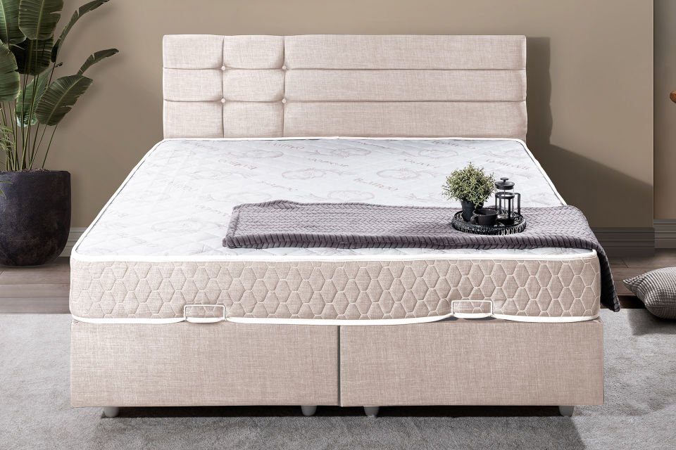 Viyana Çift Kişilik Baza Başlık Letto Yatak Seti 150 x 200 - Krem