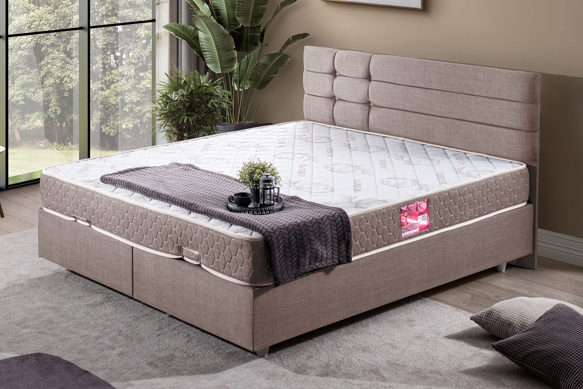Viyana Çift Kişilik Baza Başlık Letto Yatak Seti 180 x 200 - Kahve