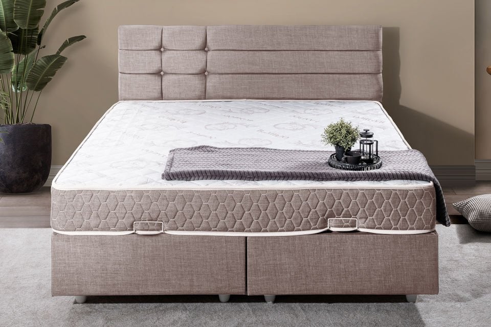 Viyana Çift Kişilik Baza Başlık Letto Yatak Seti 180 x 200 - Kahve