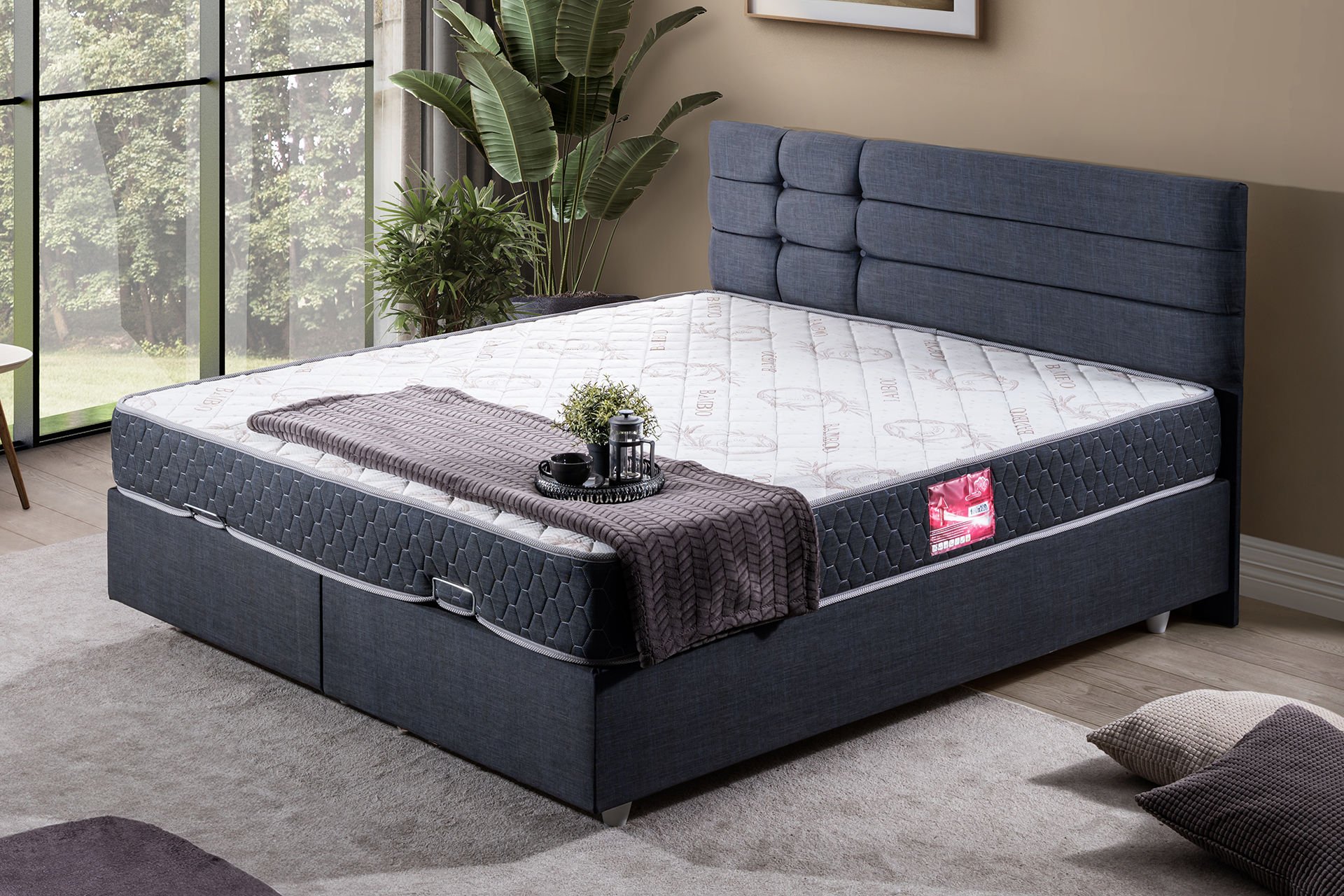 Viyana Çift Kişilik Baza Başlık Letto Yatak Seti 150 x 200 - Lacivert
