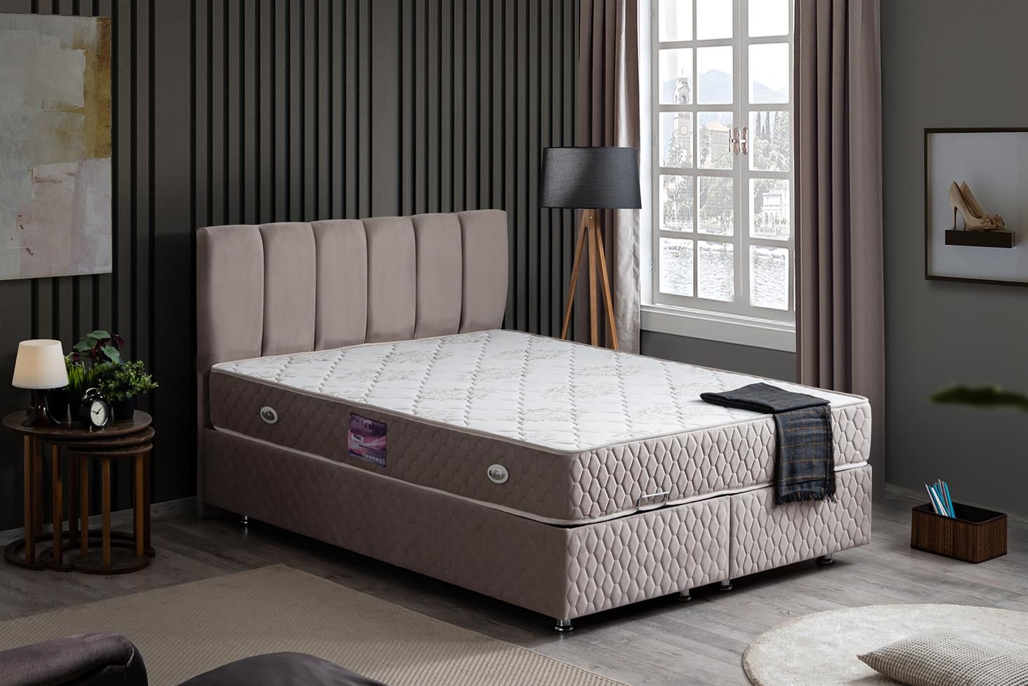 Tetra Baza Başlık Deluxe Yatak Seti 160 x 200 - Gri