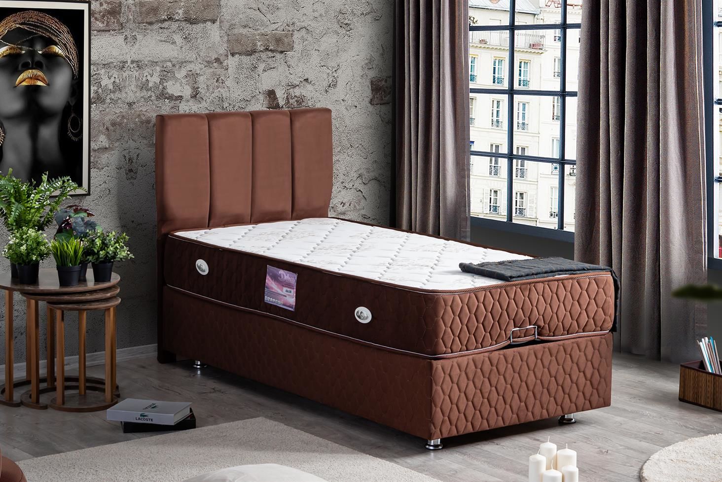 Tetra Baza Başlık Deluxe Yatak Seti 90 x 190 - Koyu Kahve