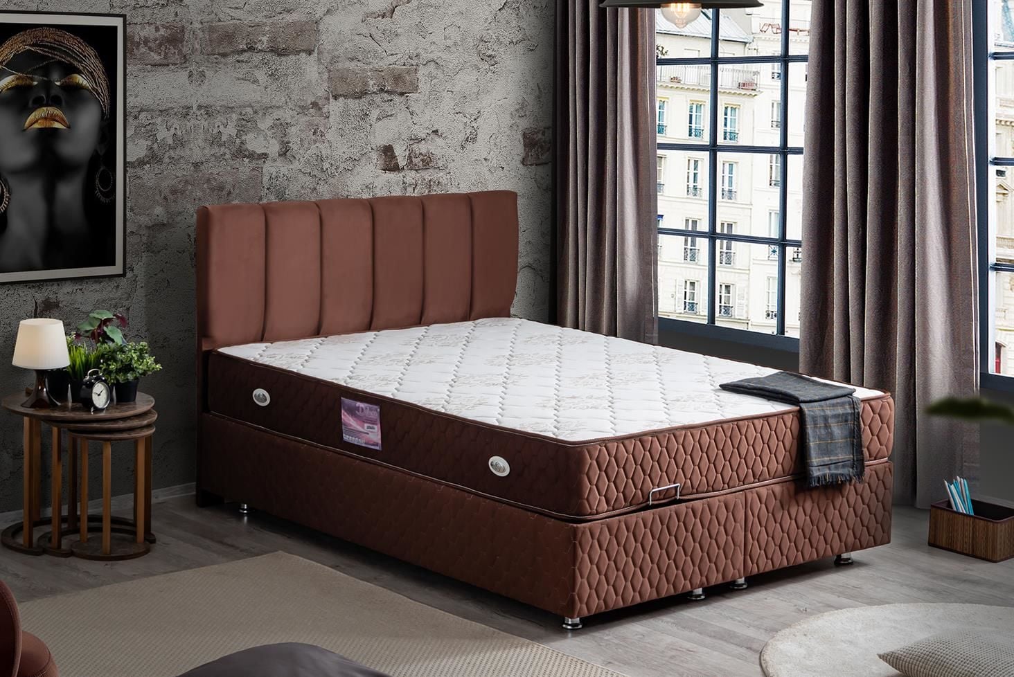 Tetra Baza Başlık Deluxe Yatak Seti 160 x 200 - Koyu Kahve