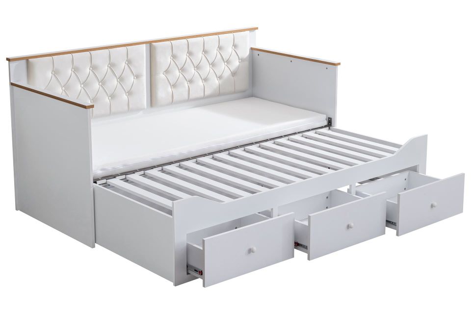 Alaçatı Divan Karyola Çekmeceli Açılır Çift Kişilik + Soft Yatak Krem
