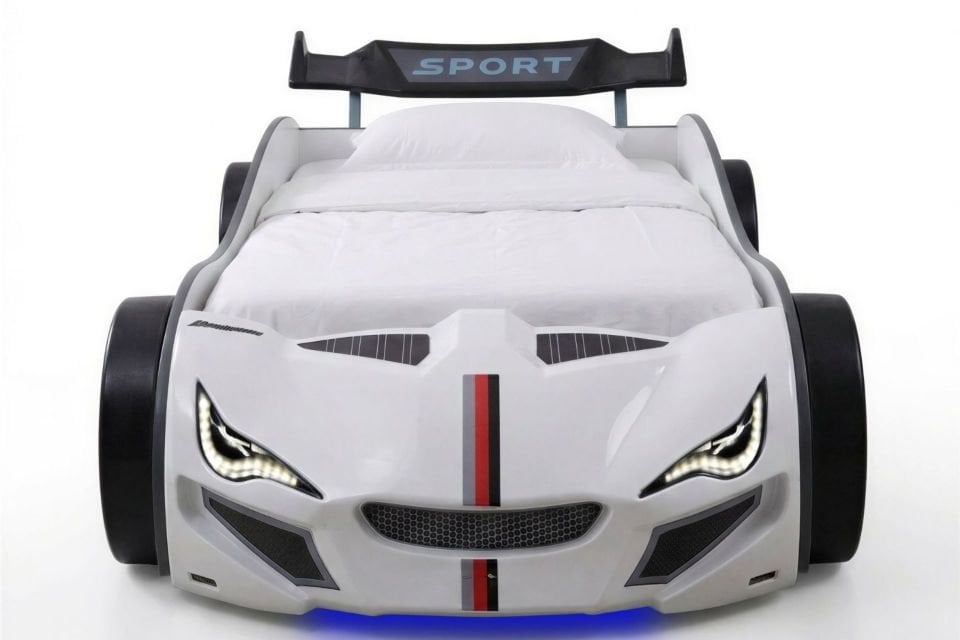 Turbo GTI Rüzgarlıklı Ledli Arabalı Yatak Beyaz