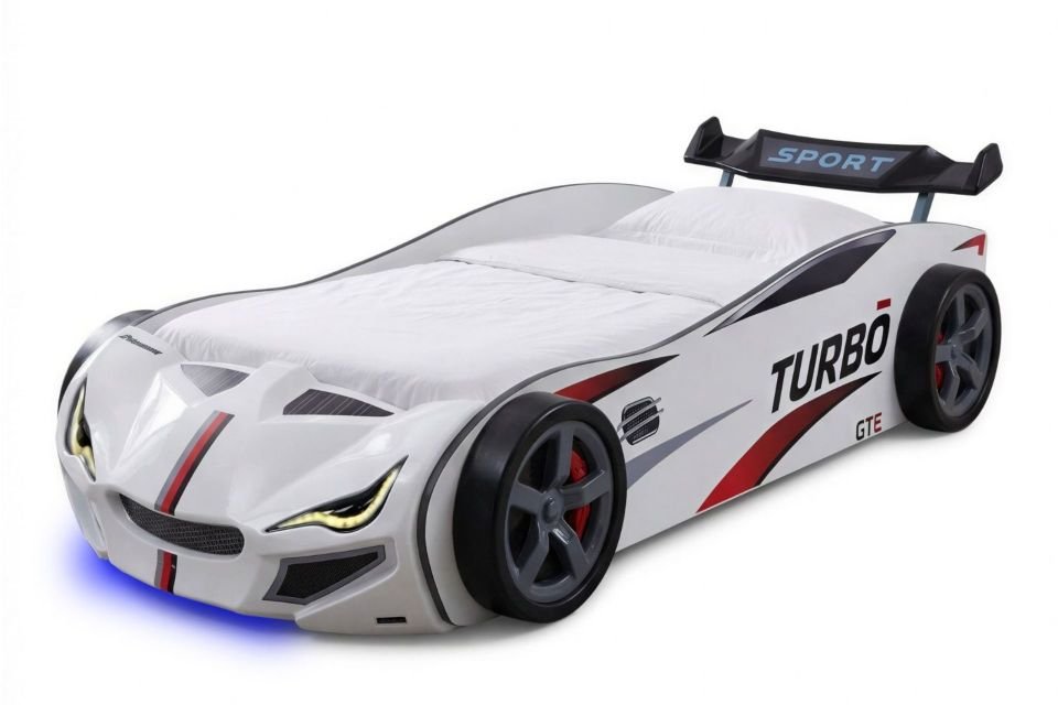 Turbo GTI Rüzgarlıklı Ledli Arabalı Yatak Beyaz