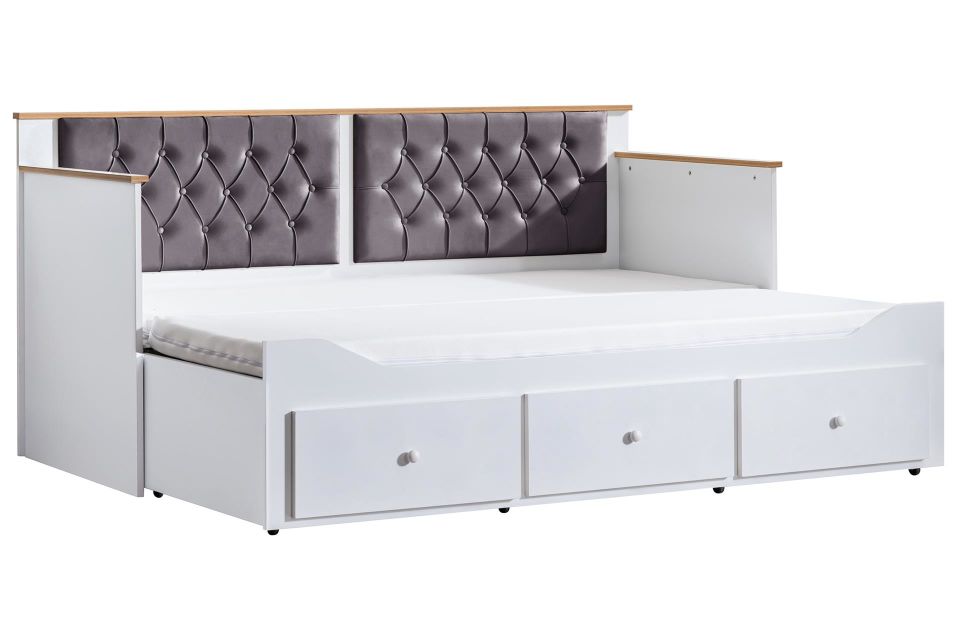 Alaçatı Divan Karyola Çekmeceli Açılır Çift Kişilik + Soft Yatak Antrasit