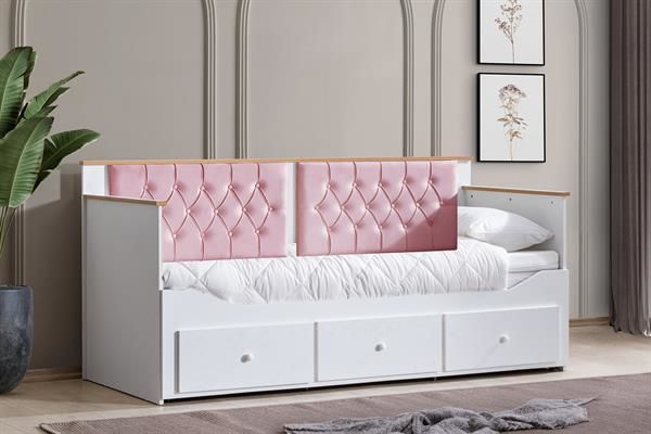 Alaçatı Divan Karyola Çekmeceli Açılır Çift Kişilik + Soft Yatak Pembe