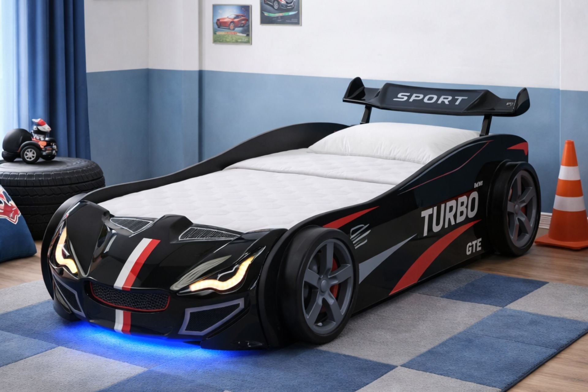 Turbo GTI Rüzgarlıklı Ledli Arabalı Yatak siyah
