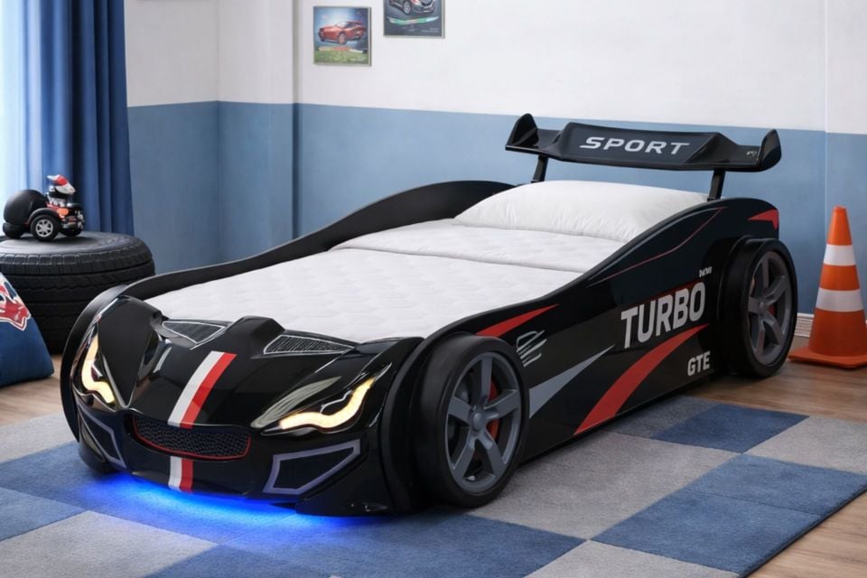 Turbo GTI Rüzgarlıklı Ledli Arabalı Yatak siyah