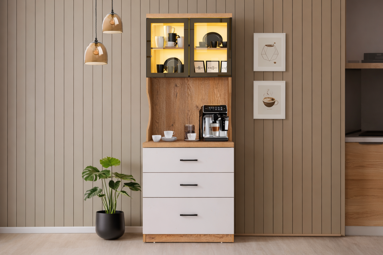 Liveo Kahve Köşesi, Çok Amaçlı Çekmeceli Camlı Kahve Ünitesi