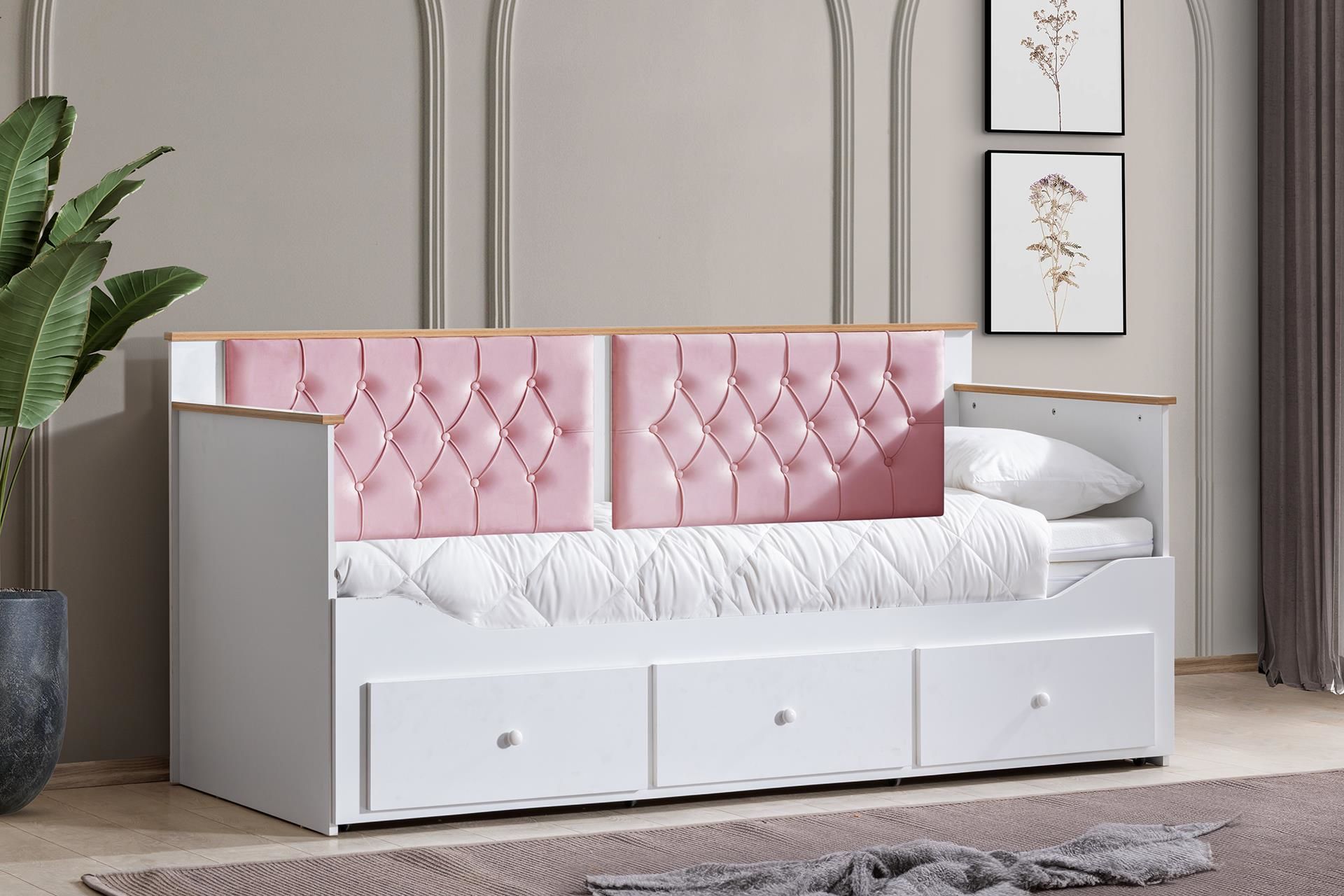 Alaçatı Divan Karyola Çekmeceli Açılır Çift Kişilik (Yataksız) Pembe