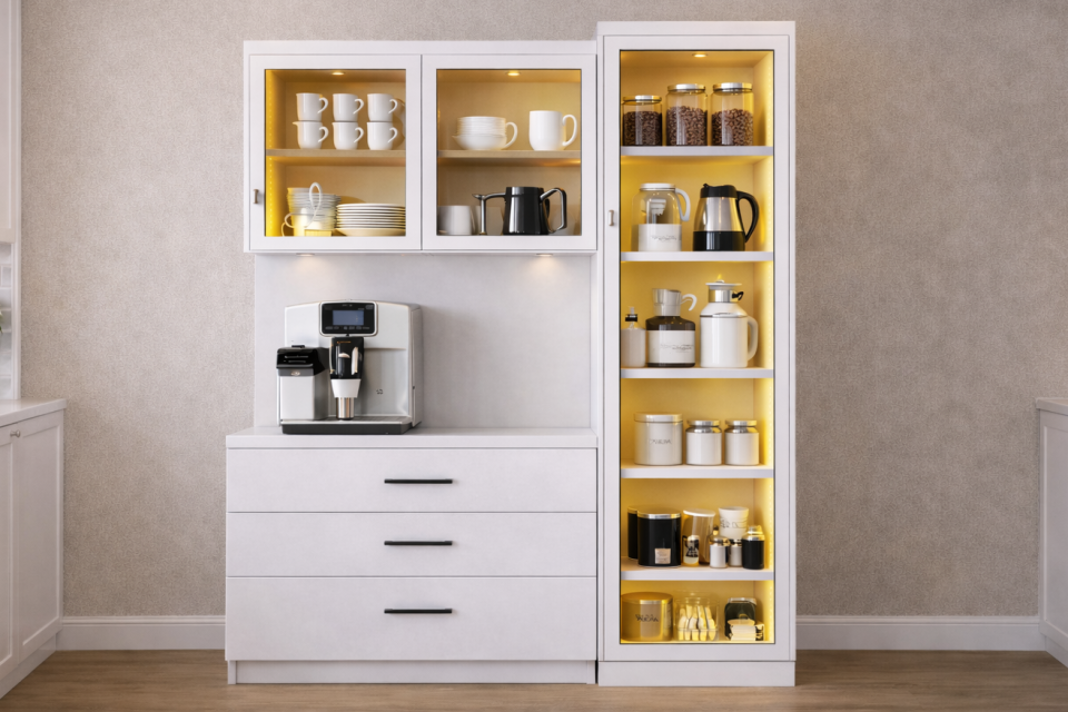 Liveo Kahve Köşesi + Çok Amaçlı Raflı Tek Kapaklı Dolap