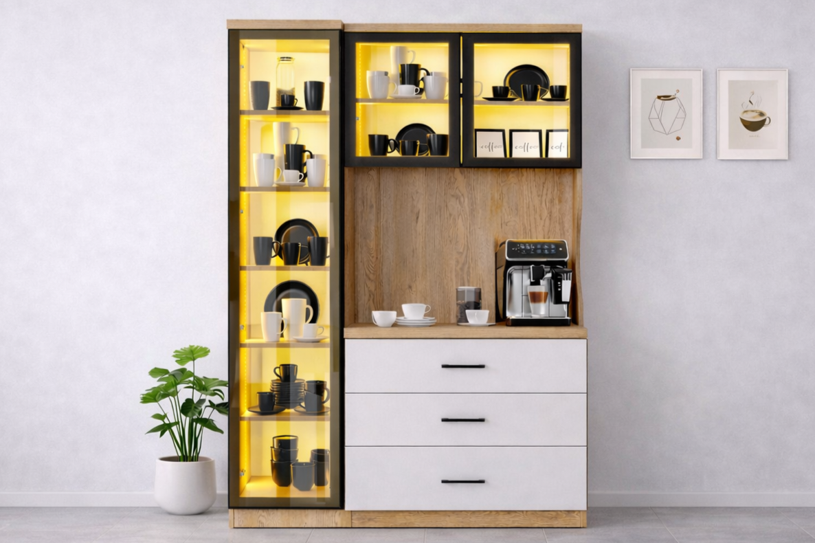 Liveo Kahve Köşesi + Çok Amaçlı Raflı Tek Kapaklı Dolap