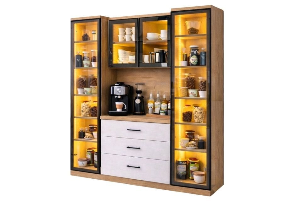Liveo Kahve Köşesi + Çok Amaçlı Raflı İki Kapaklı Dolap