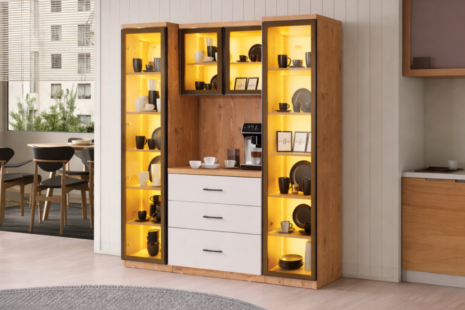 Liveo Kahve Köşesi + Çok Amaçlı Raflı İki Kapaklı Dolap