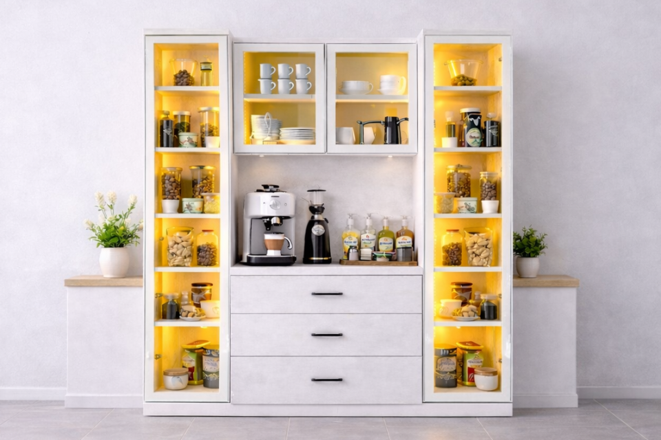 Liveo Kahve Köşesi + Çok Amaçlı Raflı İki Kapaklı Dolap