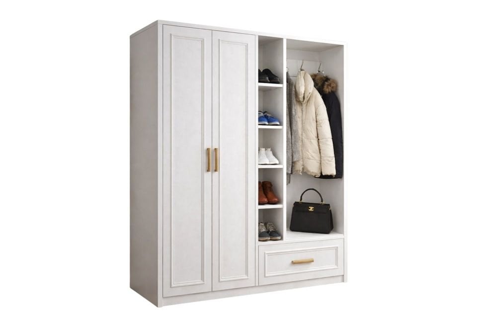 Merta Elbise Askılıklı Beyaz Raflı 2 Kapaklı Dolap