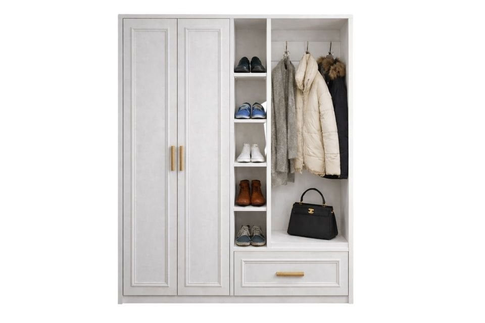 Merta Elbise Askılıklı Beyaz Raflı 2 Kapaklı Dolap