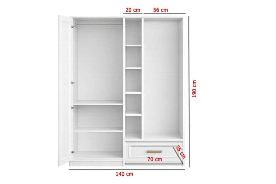 Merta Elbise Askılıklı Beyaz Raflı 2 Kapaklı Dolap