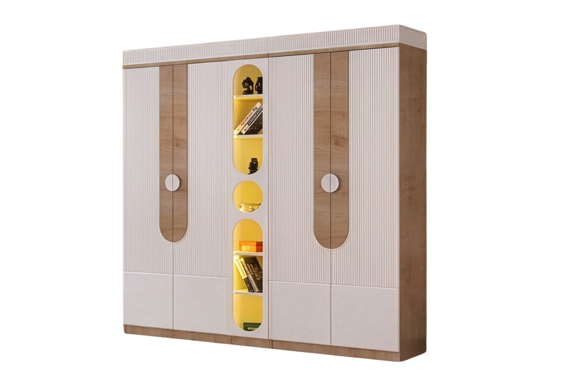 Vira 4 Kapaklı Dolap ve Ledli Kitaplık - Ceviz