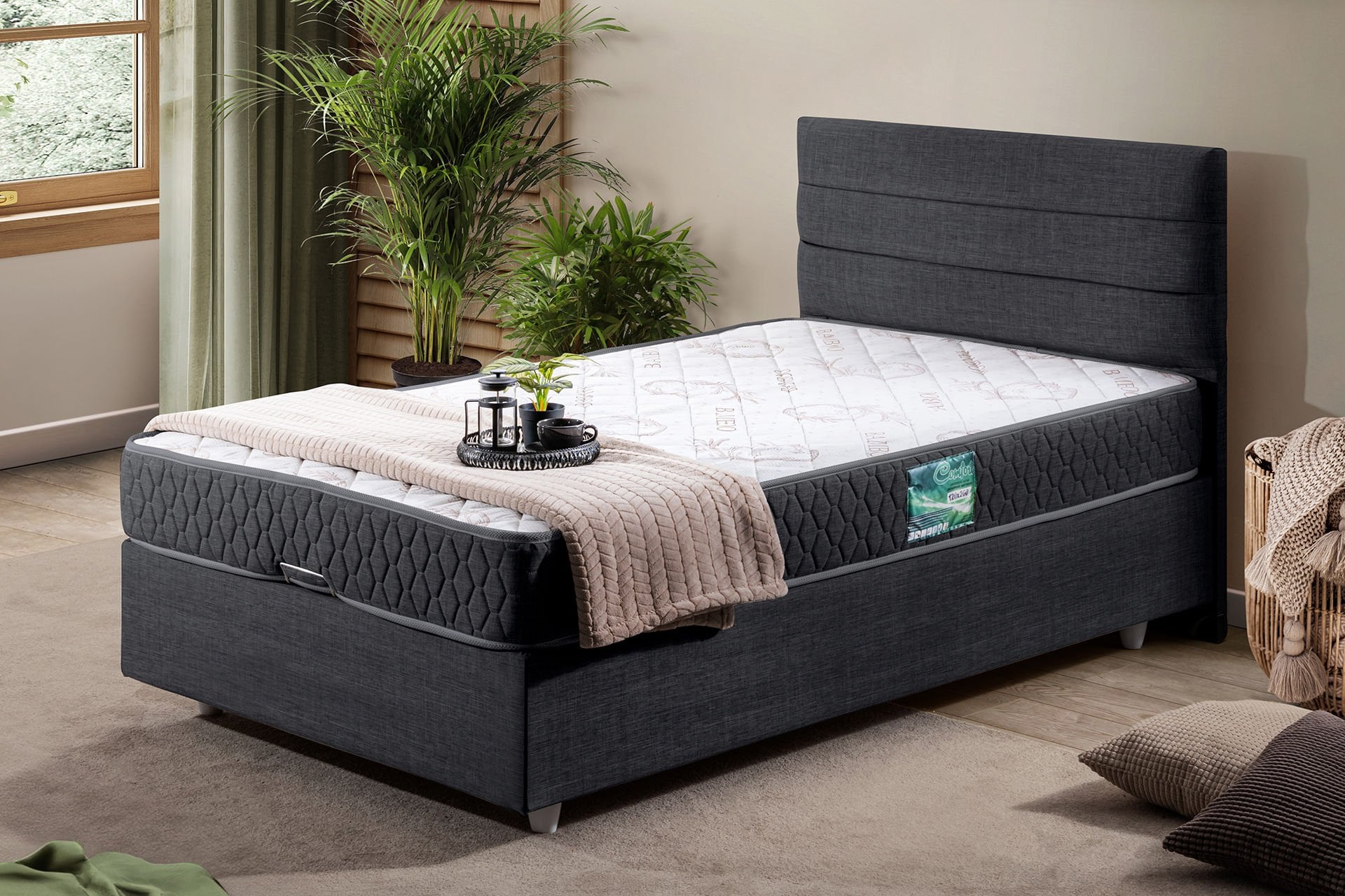 Sofia Baza Başlık Comfort Yatak Seti 90 x 200 - Antrasit