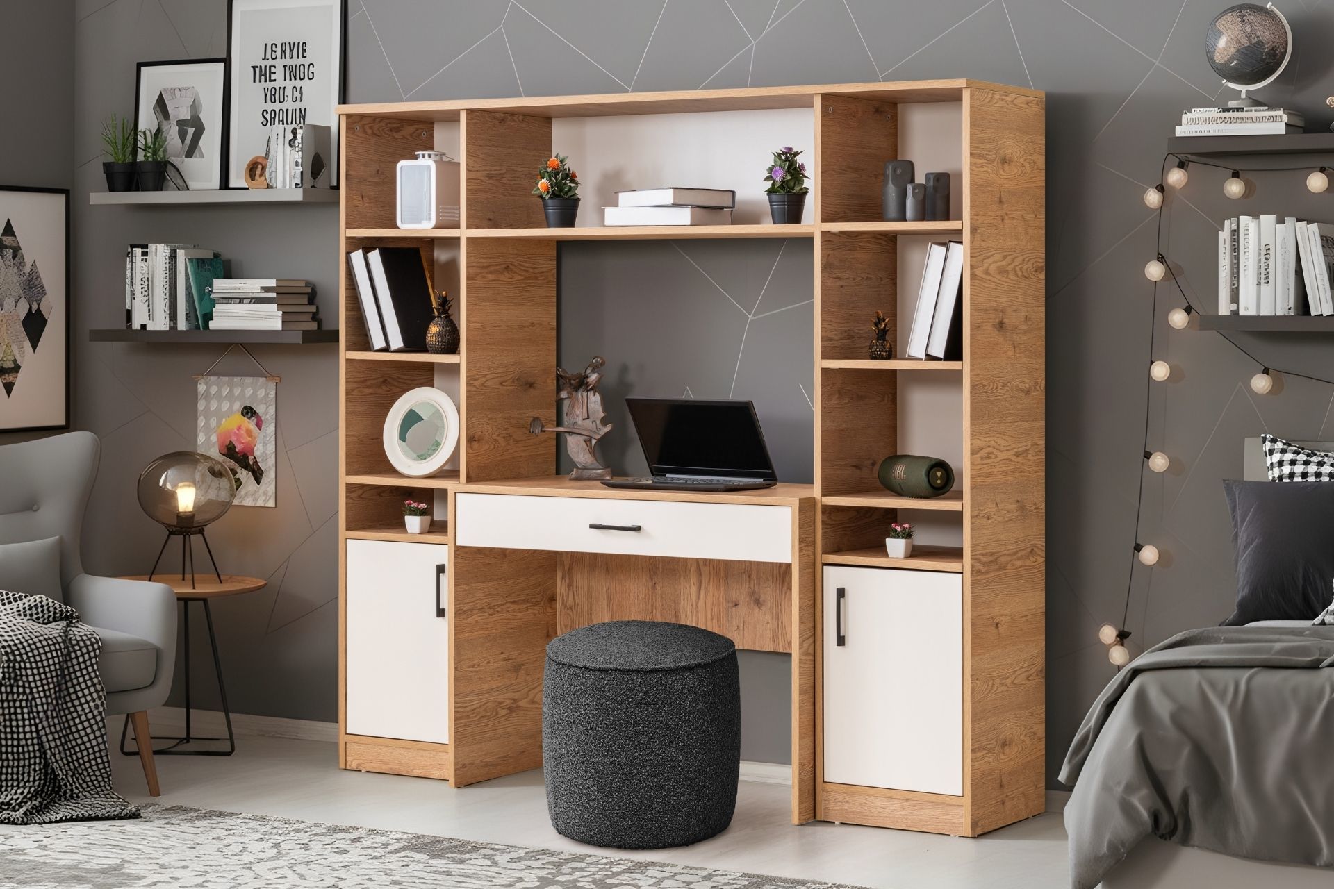 Deka Kitaplıklı Çalışma Masası - Ceviz