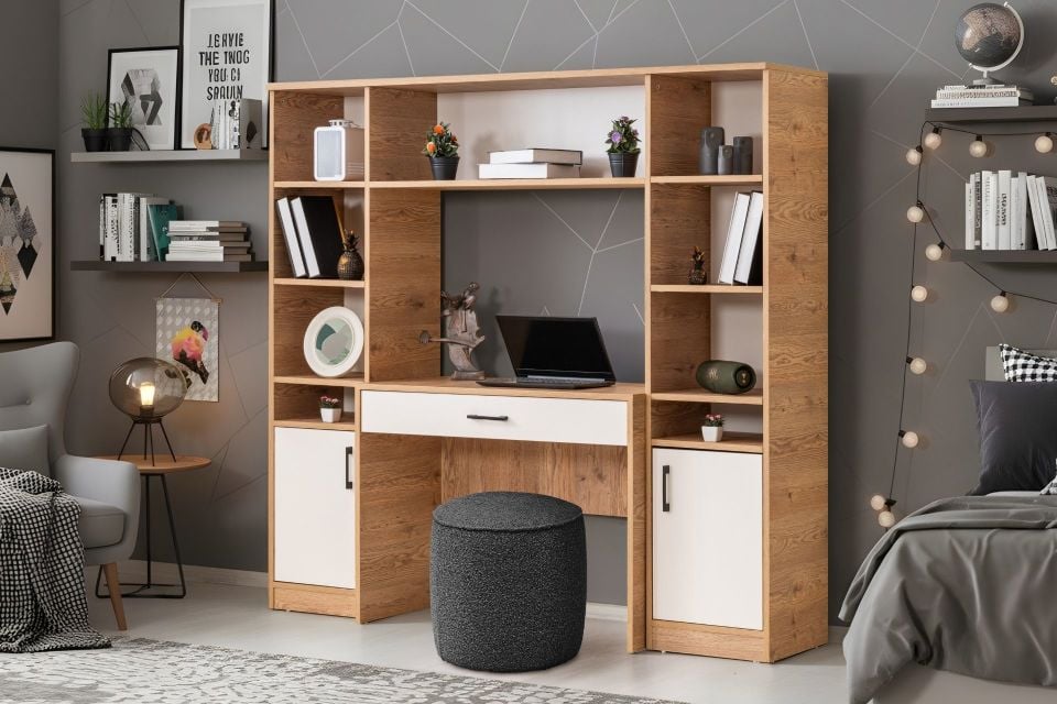 Deka Kitaplıklı Çalışma Masası - Ceviz