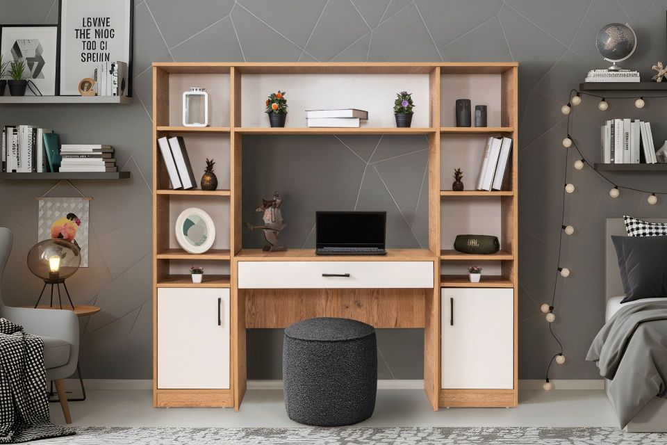 Deka Kitaplıklı Çalışma Masası - Ceviz