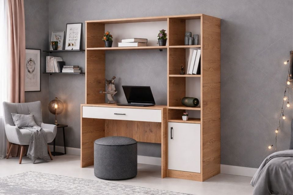 Deka Tek Kitaplıklı Çalışma Masası - Ceviz