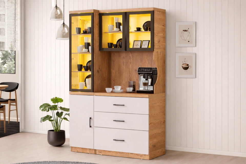 Adrea Kahve Köşesi + Çok Amaçlı Raflı Tek Kapaklı Dolap