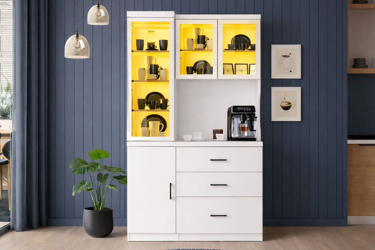 Adrea Kahve Köşesi + Çok Amaçlı Raflı Tek Kapaklı Dolap