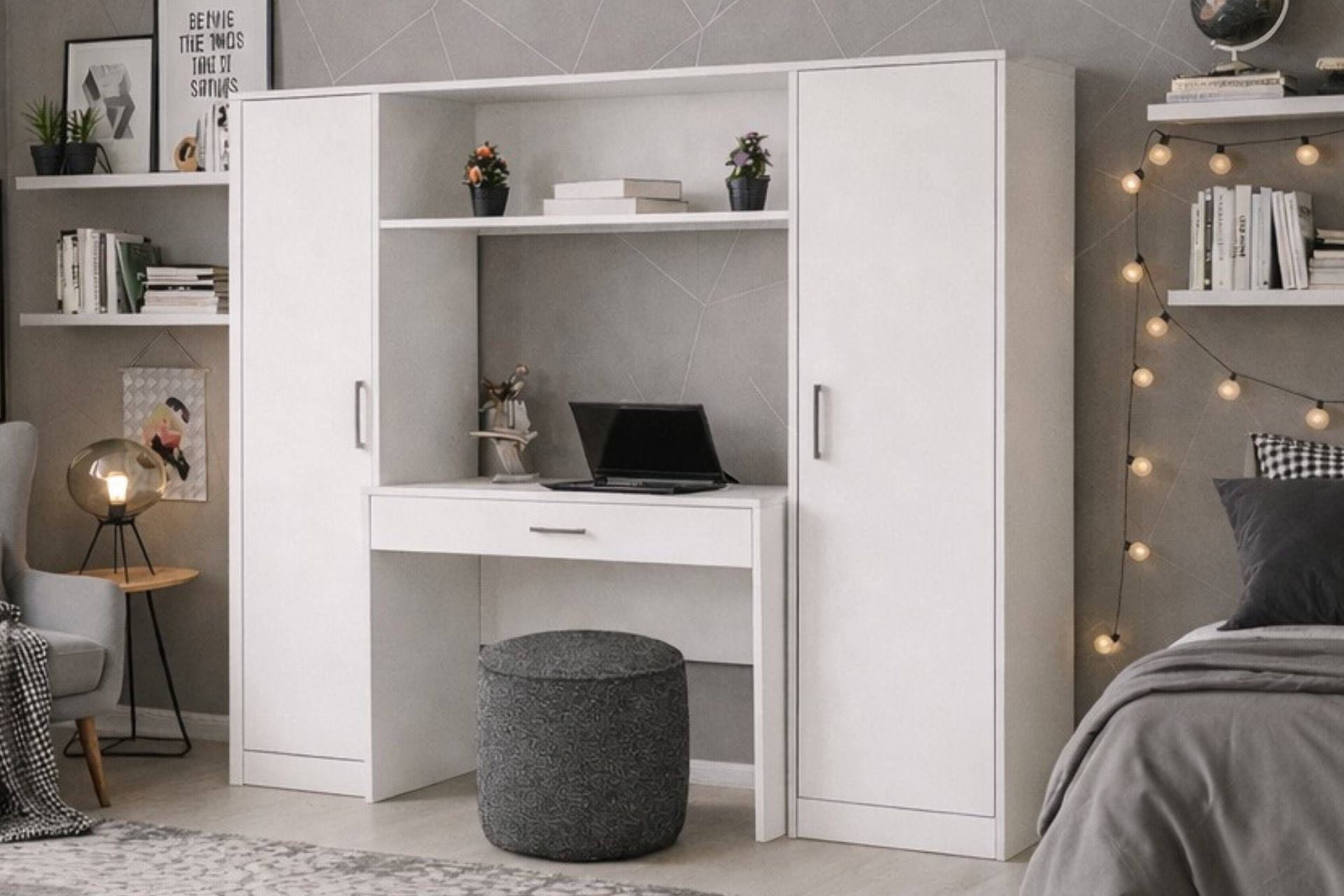 Hekta 2 Kapaklı Kitaplıklı Çalışma Masası Beyaz