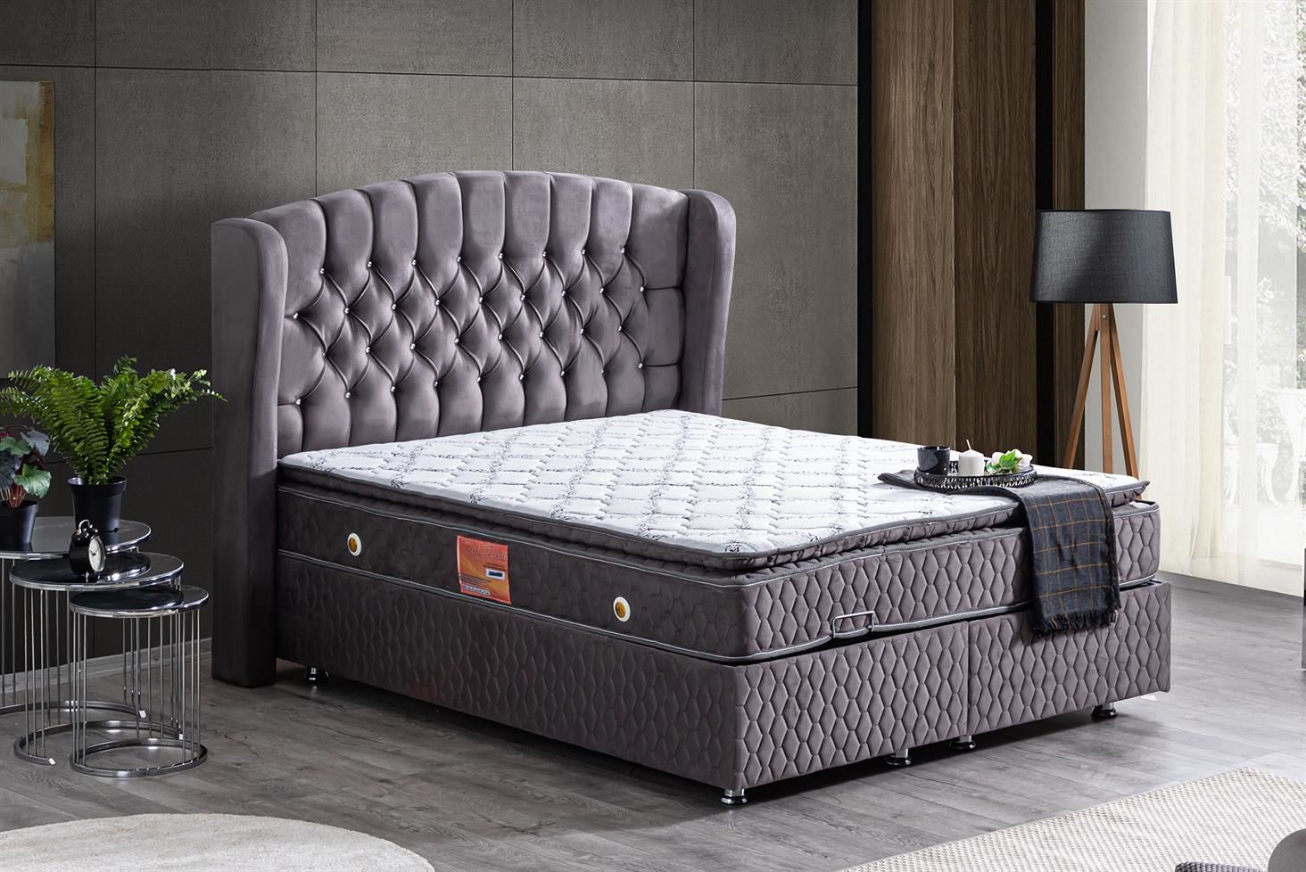 Nice Baza Başlık Real Pedli Seti 90 x 200 - Antrasit