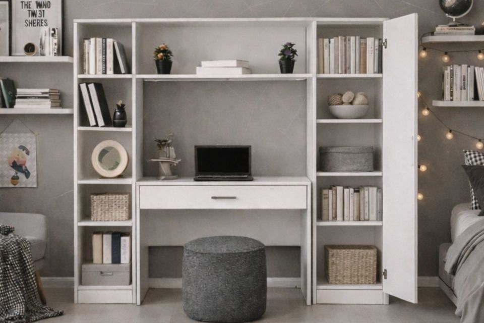Hekta Kapaklı Kitaplıklı, Kitaplıklı Çalışma Masası Beyaz