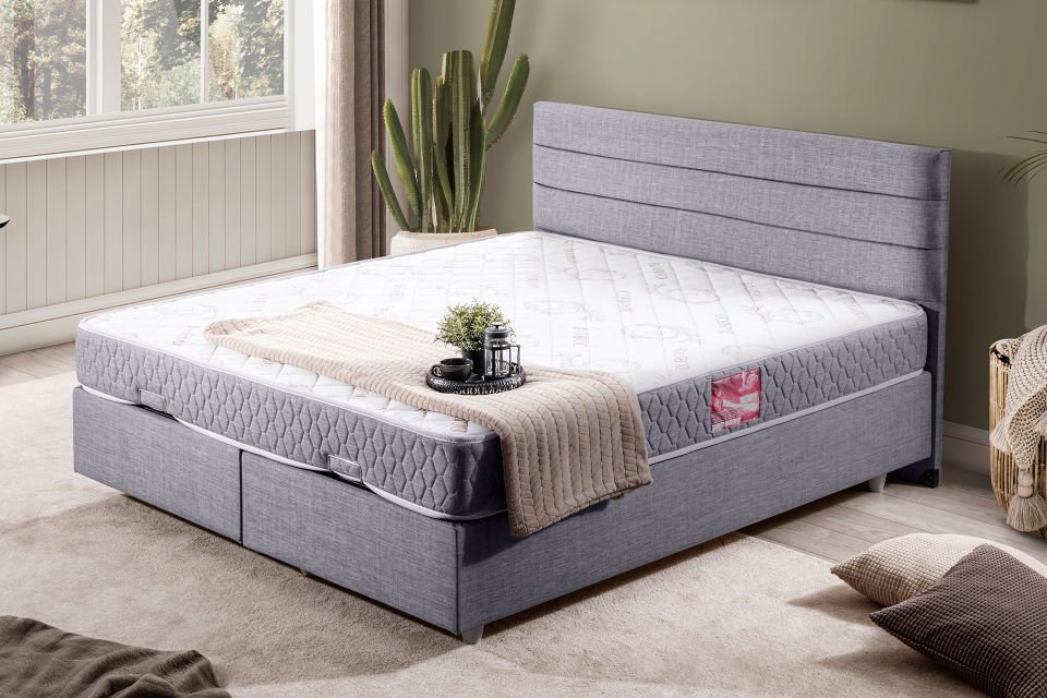 Sofia Çift Kişilik Baza Başlık Letto Yatak Seti 140 x 190 - Açık Gri