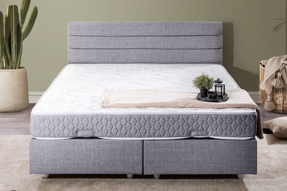 Sofia Çift Kişilik Baza Başlık Letto Yatak Seti 160 x 200 - Açık Gri