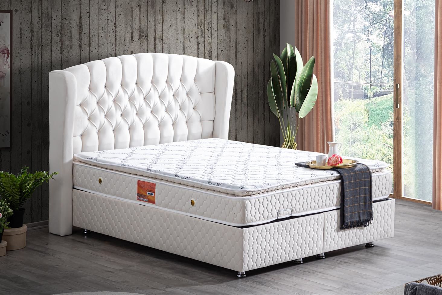 Nice Baza Başlık Real Pedli Seti 90 x 190 - Krem