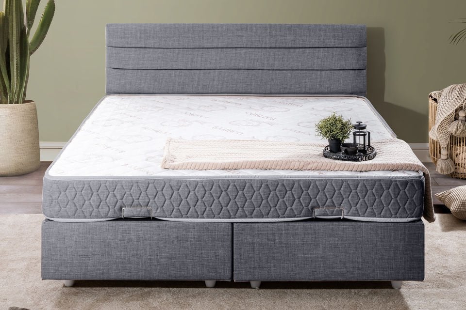 Sofia Çift Kişilik Baza Başlık Letto Yatak Seti 150 x 200 - Gri