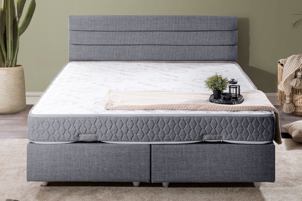 Sofia Çift Kişilik Baza Başlık Letto Yatak Seti 160 x 200 - Gri