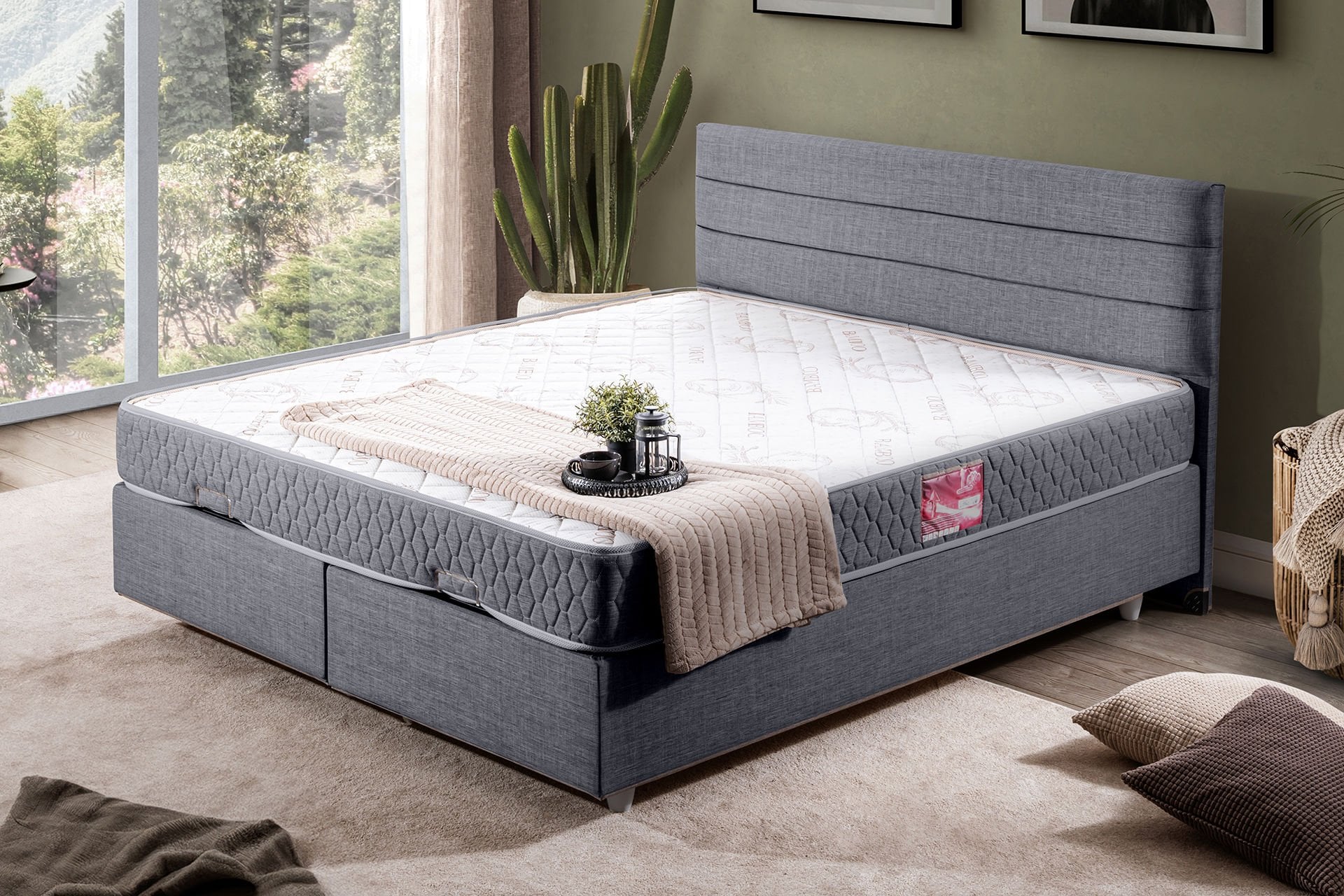 Sofia Çift Kişilik Baza Başlık Letto Yatak Seti 180 x 200 - Gri
