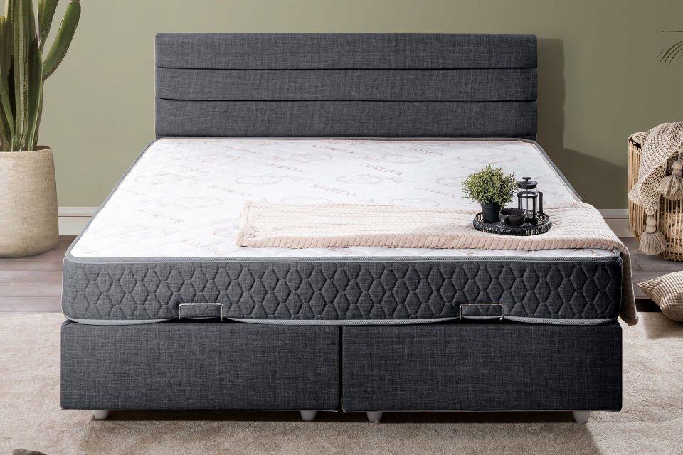 Sofia Çift Kişilik Baza Başlık Letto Yatak Seti 150 x 200 - Antrasit