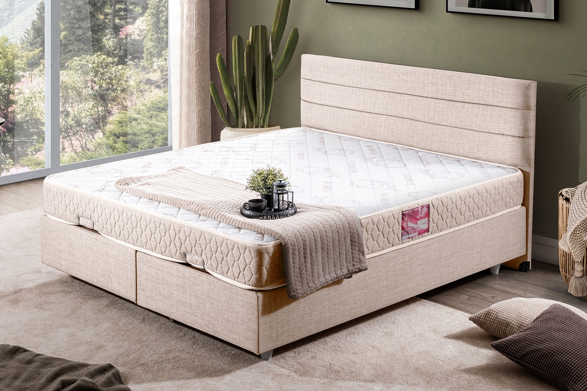 Sofia Çift Kişilik Baza Başlık Letto Yatak Seti 150 x 200 - Krem