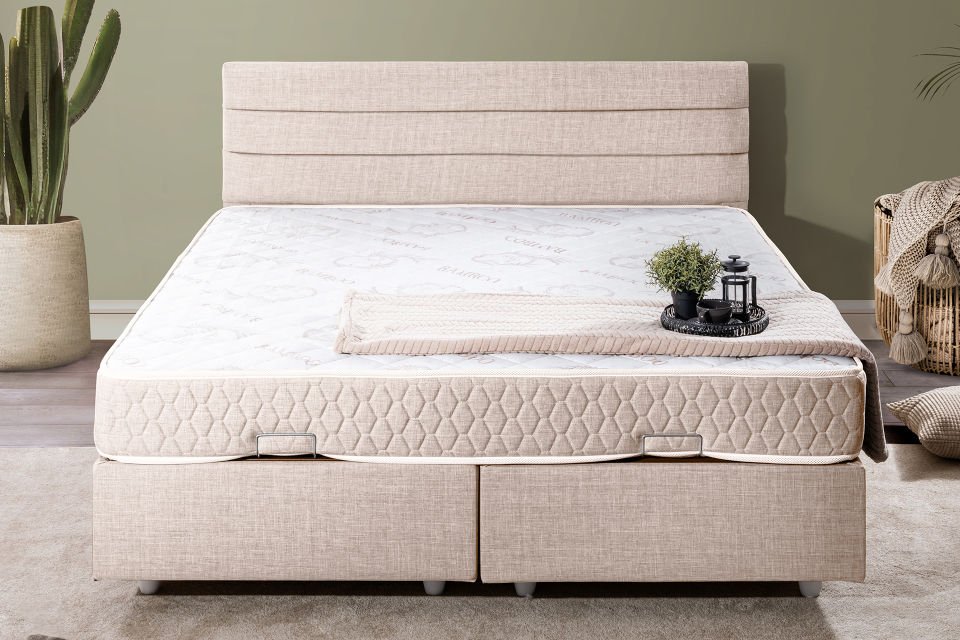 Sofia Çift Kişilik Baza Başlık Letto Yatak Seti 150 x 200 - Krem