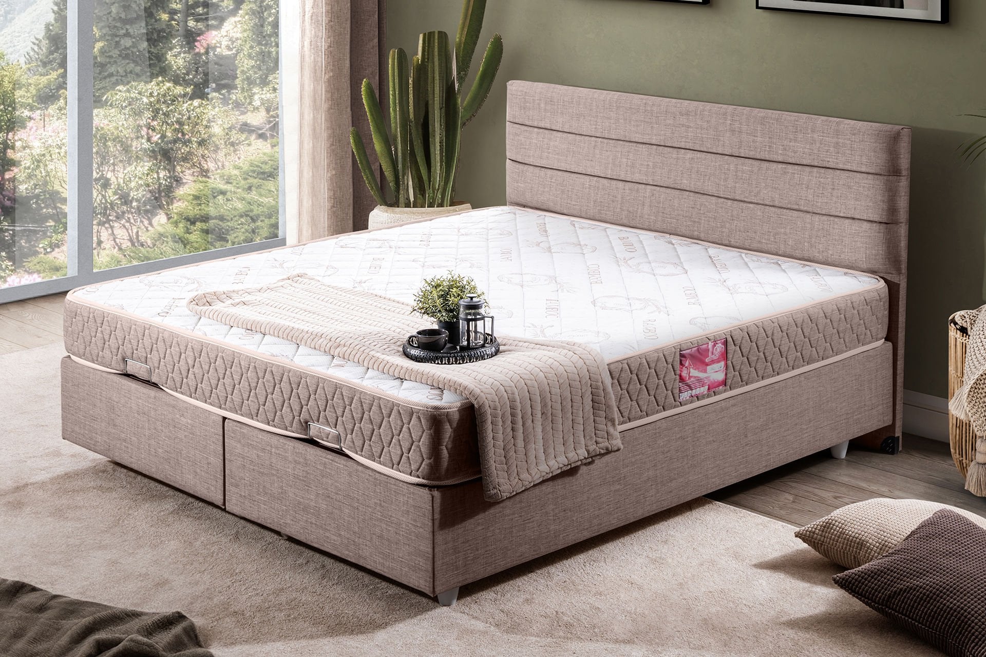 Sofia Çift Kişilik Baza Başlık Letto Yatak Seti 160 x 200 - Kahve
