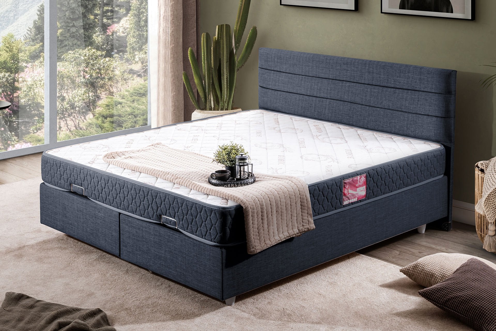 Sofia Çift Kişilik Baza Başlık Letto Yatak Seti 180 x 200 - Lacivert