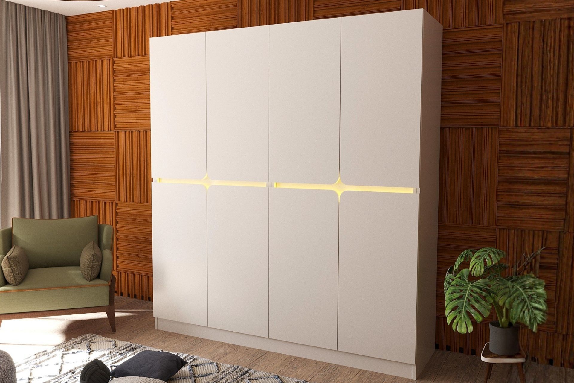 Katre 8 Kapaklı 2 Çekmeceli Ledli Dolap