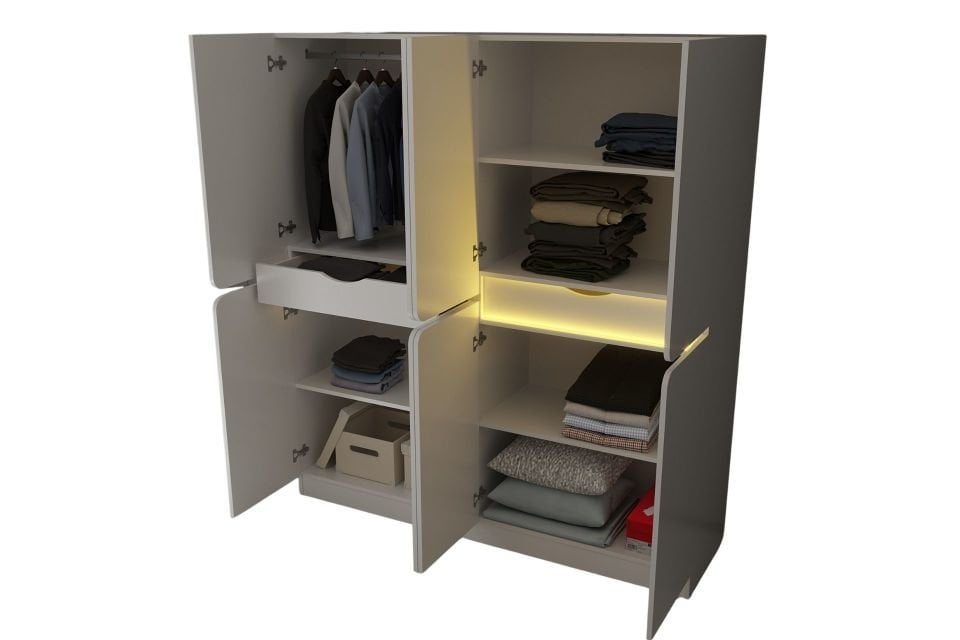 Katre 8 Kapaklı 2 Çekmeceli Ledli Dolap