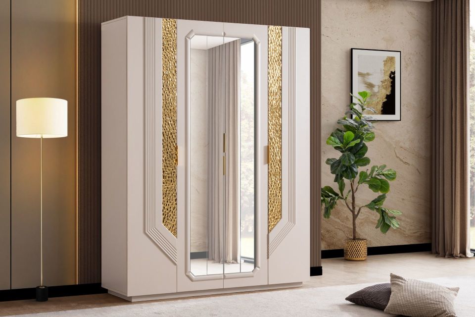 Velora 4 Kapaklı Aynalı Dolap Altın