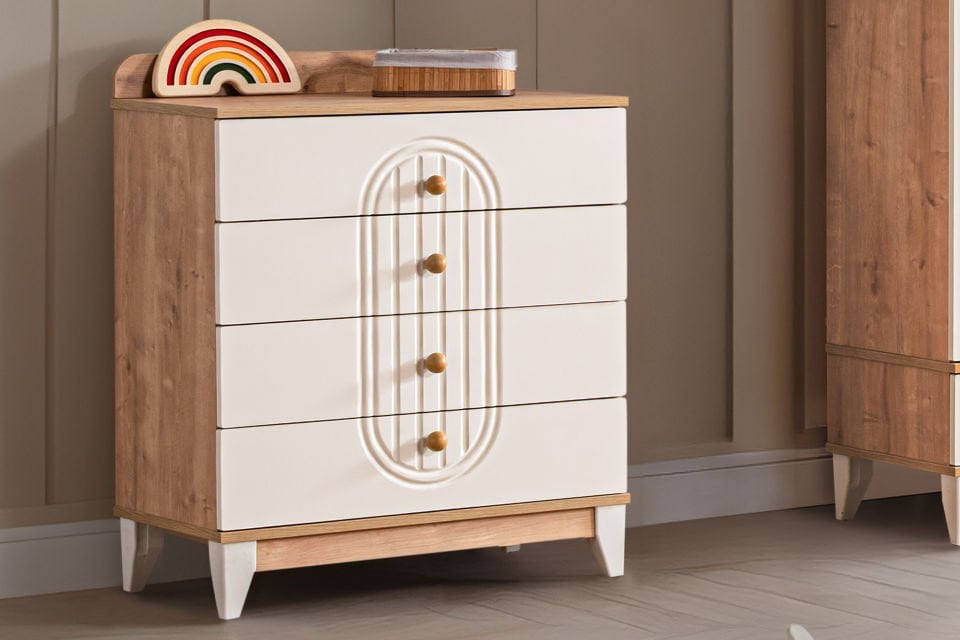 Klas 4 Çekmeceli Şifonyer - Ceviz - Krem